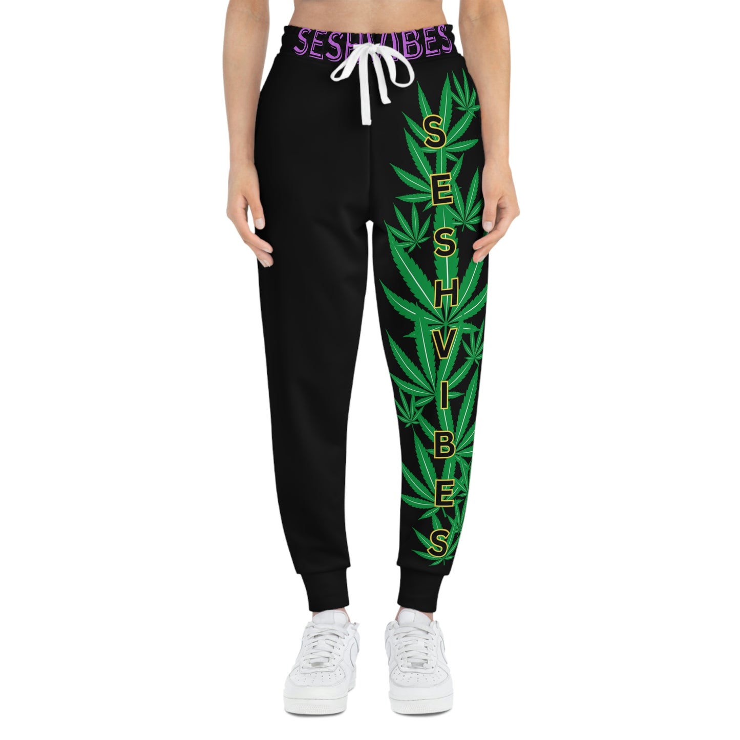 SeshVibes Cannabis Leg Joggers- Purple/Yellow